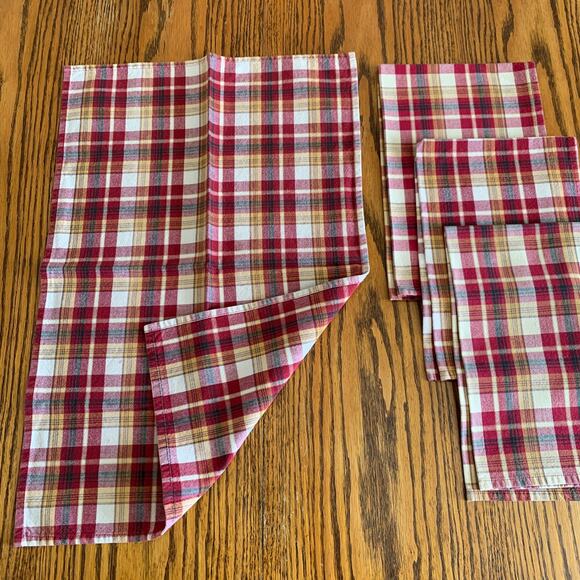 Park Designs Red Plaid Tablecloth Napkins Dish Towels Valance 100% Cotton 10 Pc. - Picture 5 of 8